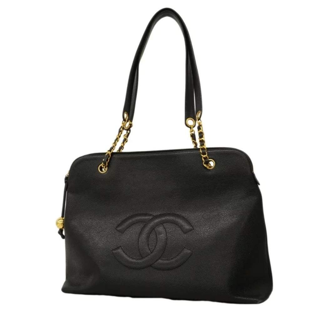 Authentic CHANEL jumbo black caviar leather supermodel large shipping tote